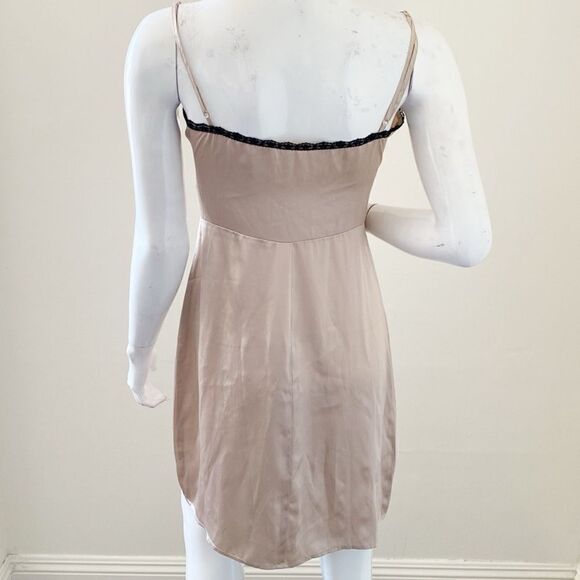 Reformation Katherine Exposed Zipper Front Slip Dress Champagne Black Lace Trim - Picture 3 of 4